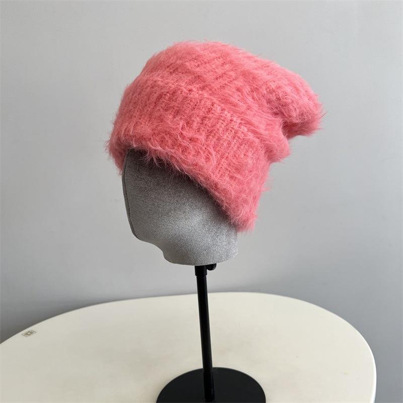

Большая версия шапка из искусственной норки женская осенне-зимняя теплая вязаная шапка с защитой ушей от холода в стиле ленивого ветра average size 54- 60CM розовый