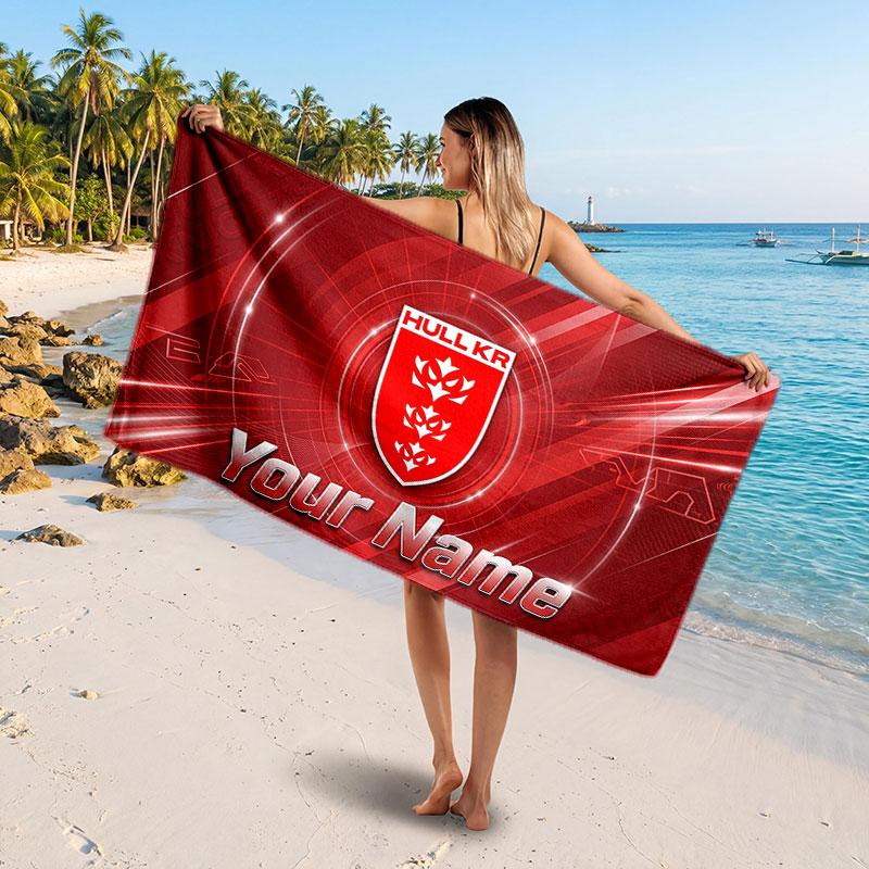 Hull KR Customized Name Text Beach Towel, Soft Absorbent Towel Beach Pool Travel Personal Gift
