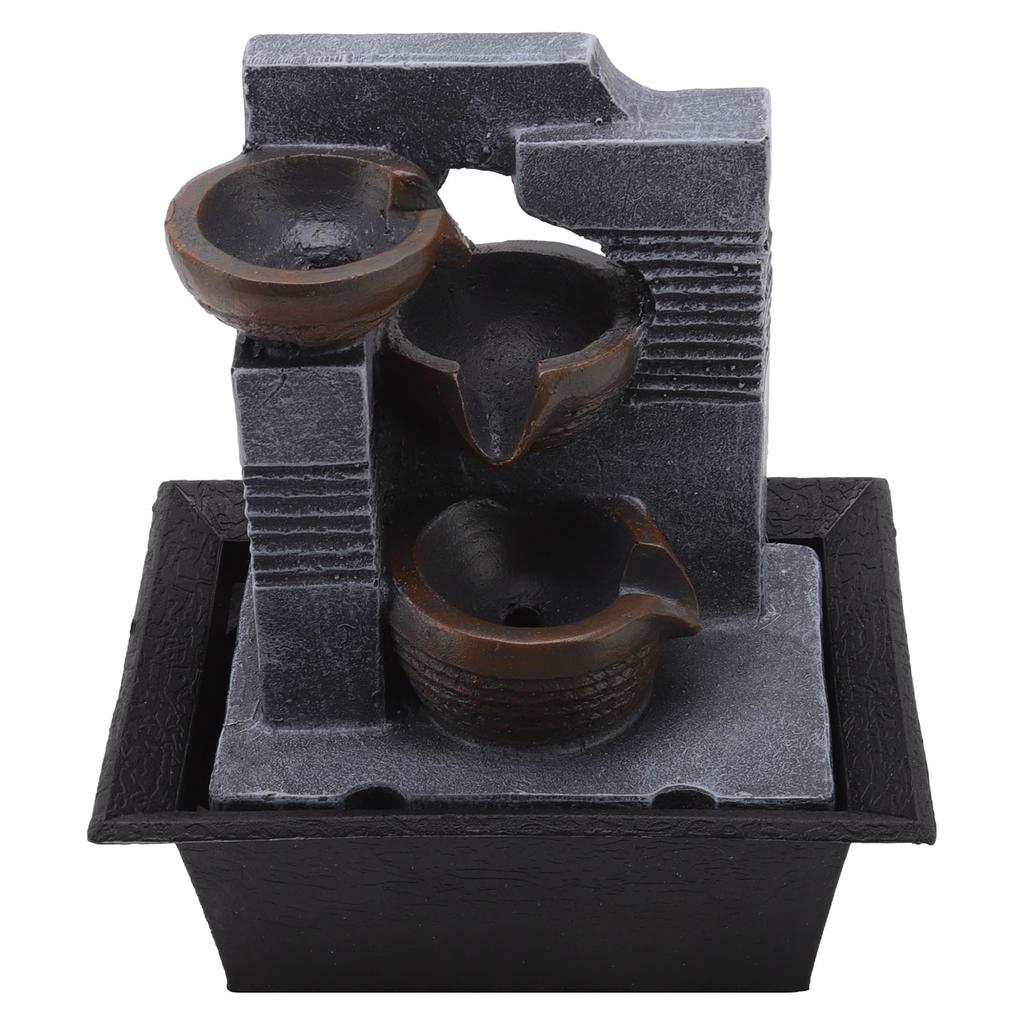 4 Tier Table Top Water Fountain Resin Crafts Desk Fountain Water Ornament with Colorful Lamp Beads