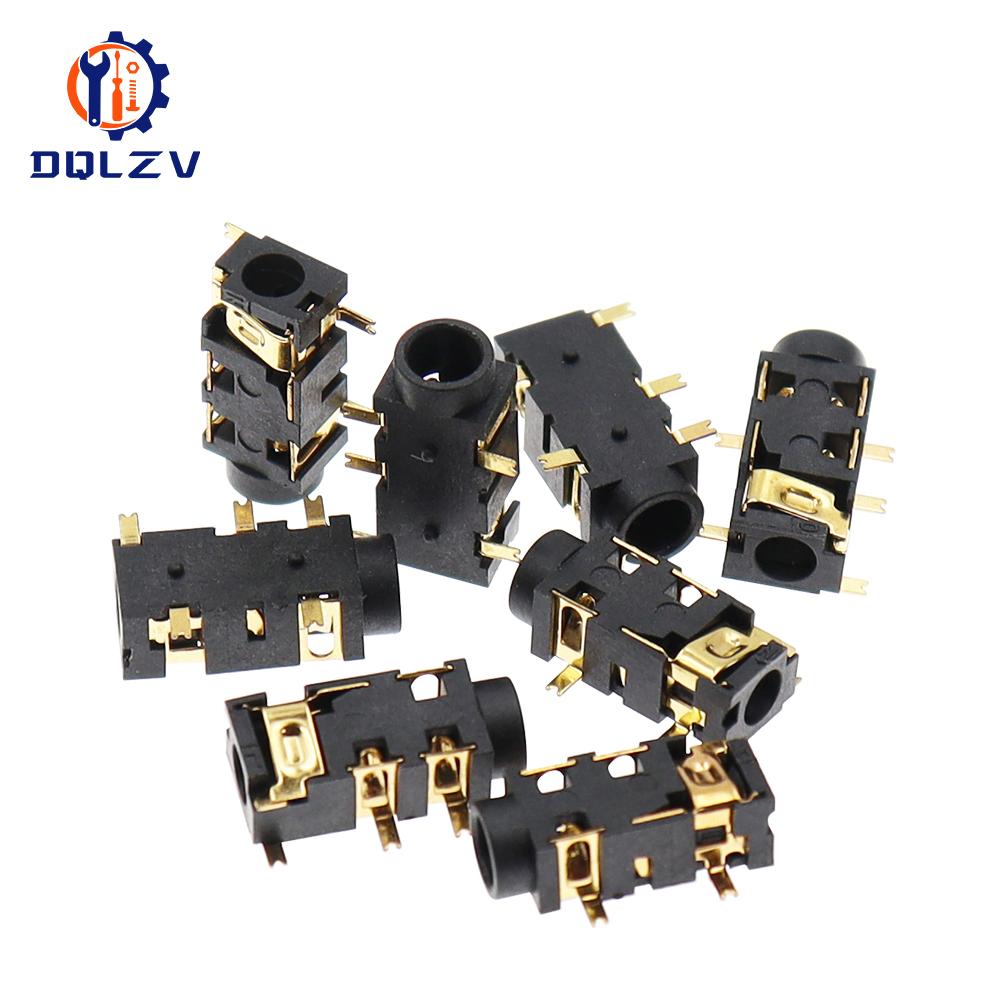 Разъем для наушников 5-контактный SMT SMD PJ-327A, позолоченный, для аудиогарнитуры 3,5 мм 10PCS