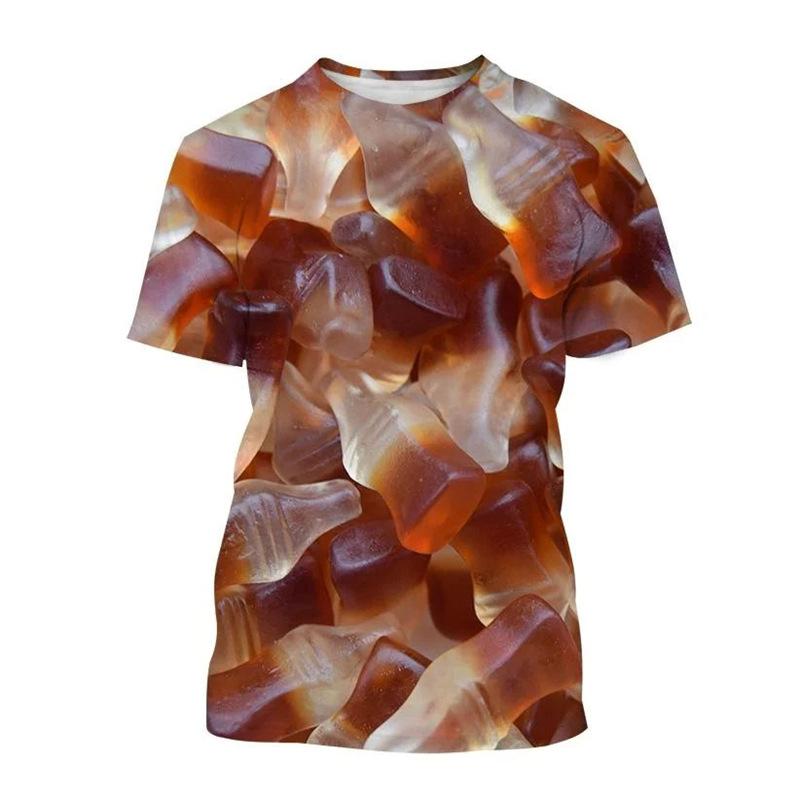 Candy 3D Printed Short Sleeved T-shirt Summer Breathable Polyester Simple Round Neck Top
