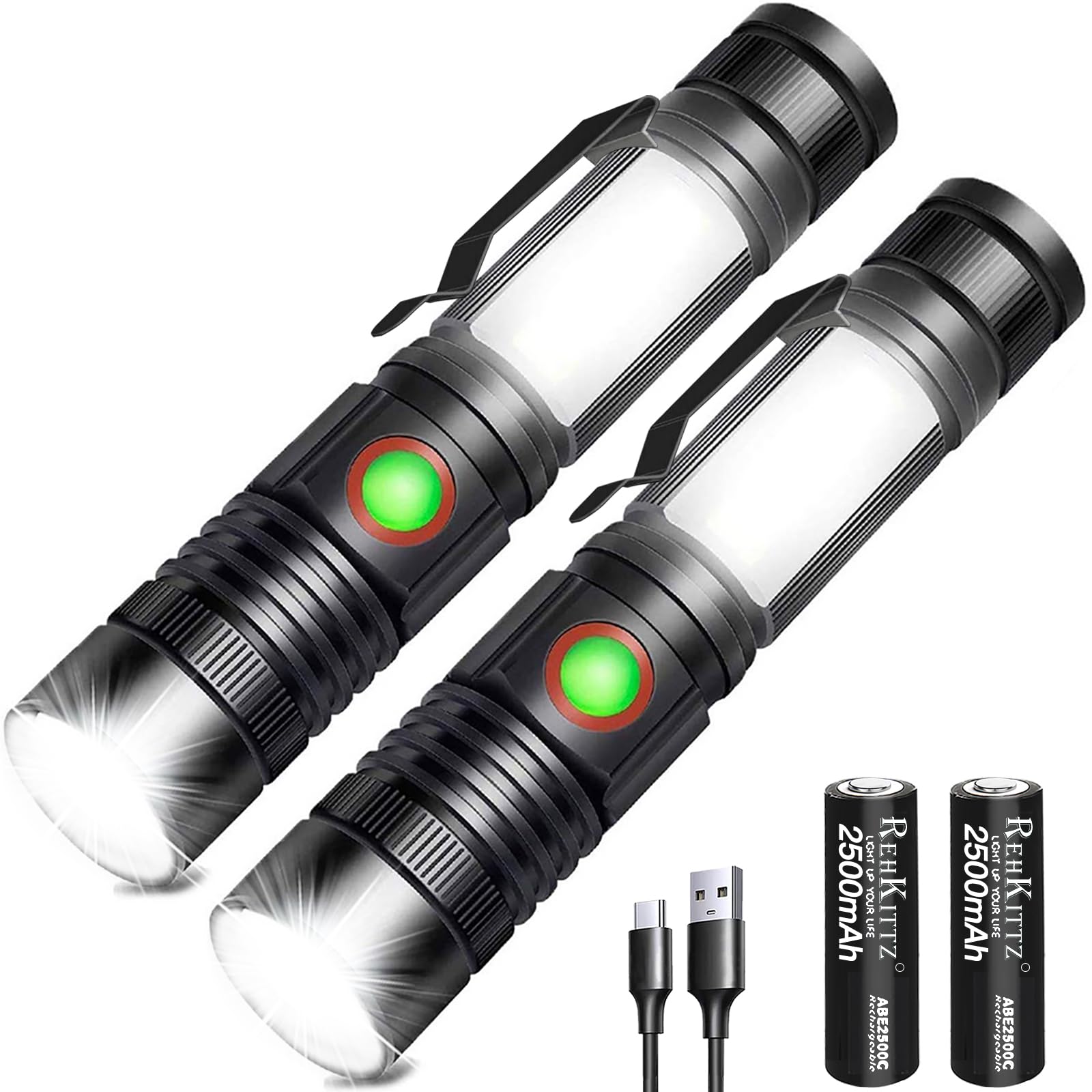 

LED handheld USB rechargeable 18650 hours of practical tail COB work Ideal for power disaster and crime of Ultra-bright 1600-lumen flashlight,