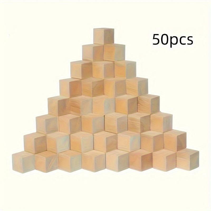 50Pcs Unfinished Blank Mini DIY Wooden Square Blocks 2cm Wood Solid Cubes for Wooden Craft Kids Toy Puzzle Making Material