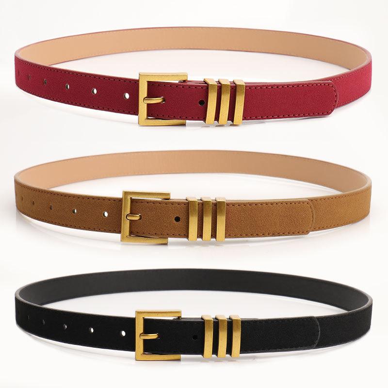 Light Luxury Retro Pin Buckle Belt for Women Simple and Versatile Jeans Decorative Belt High-end Suede Women's Belt