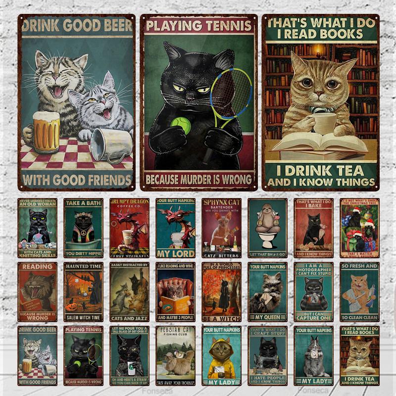 Znak kotów, malowany metalowy znak pokój, zdobiony bar, plakat ścienny cyna Vintage rdza uczucie napój żelazna płyta dekoracja hotelu piwnego