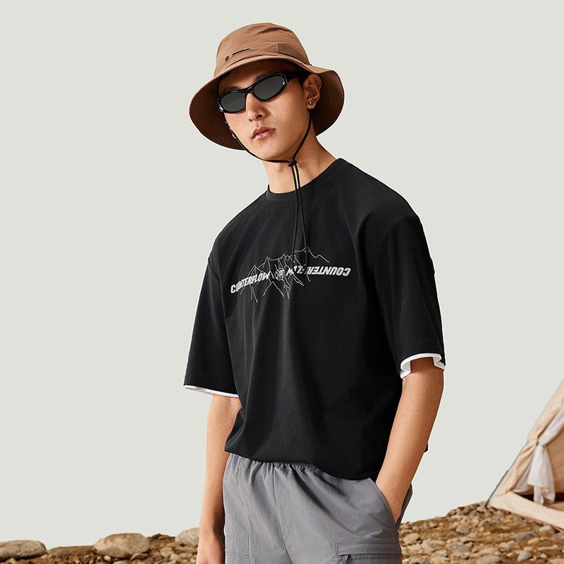 Li-Ning CF Trace Alphabet Print Knit Sports Tee Men Tops Black ATSU627-1