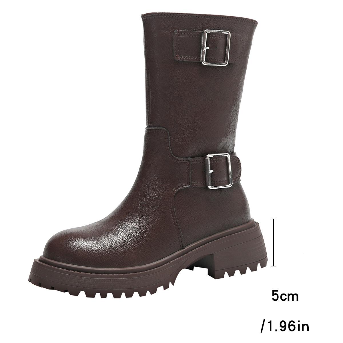 

Платформа Средний каблук Женские высокие сапоги Обувь Женская мода 2024 года Зимние сапоги Зимние туфли до середины голени Туфли-лодочки Платье в готическом стиле Mujer Zapatos Botas 40 коричневый