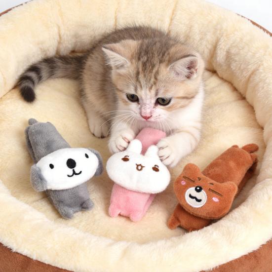 Cute Plush Catnip Toy Adorable Dog Bear Rabbit Doll Stimulating Cat Plaything for Biting Kicking Fun Chew Resistant Toy with Kittens Adult Cats