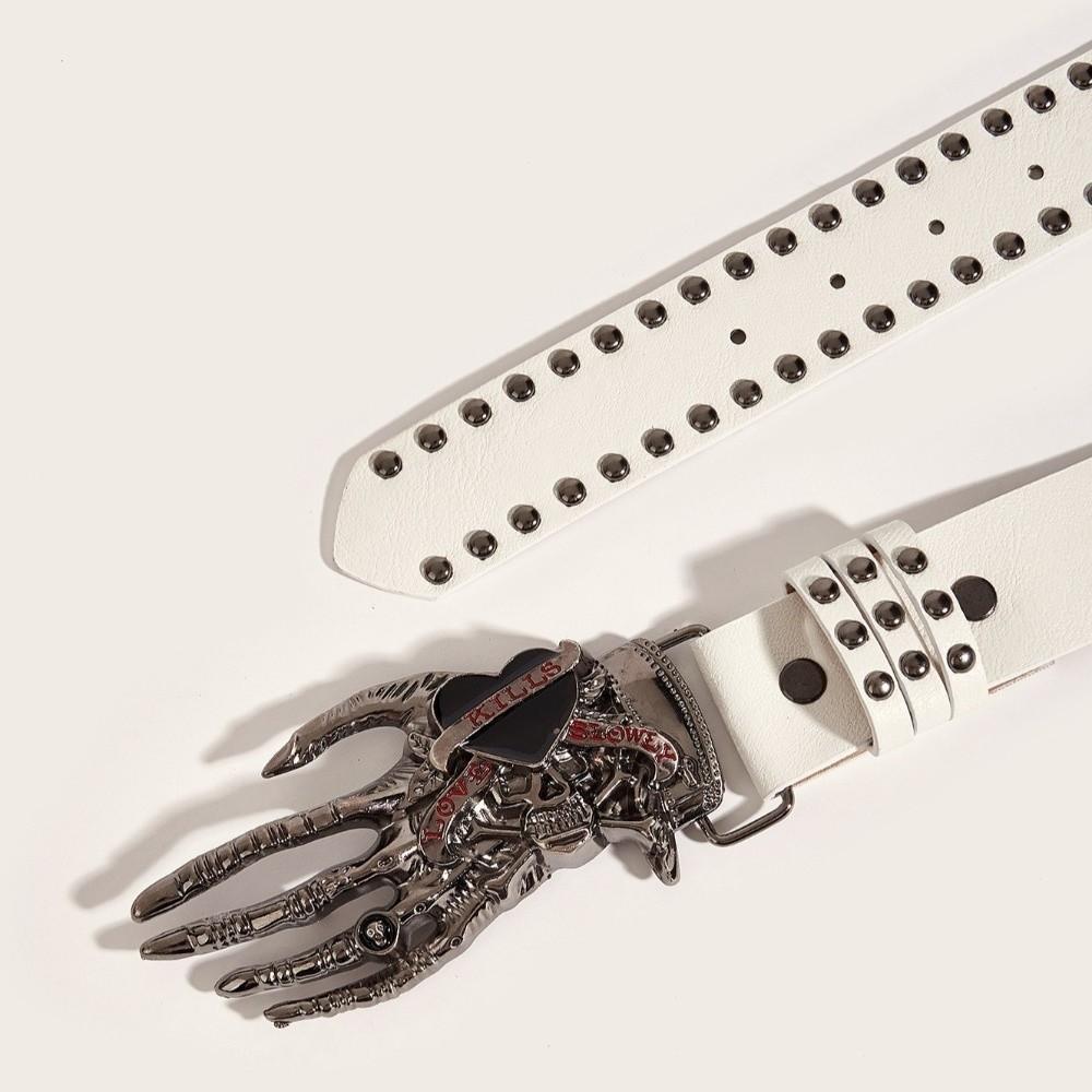 American Punk Skull Rivet Belt Skeleton PU Leather Waistbands Fashion Love Hand Palm Belt  Daily