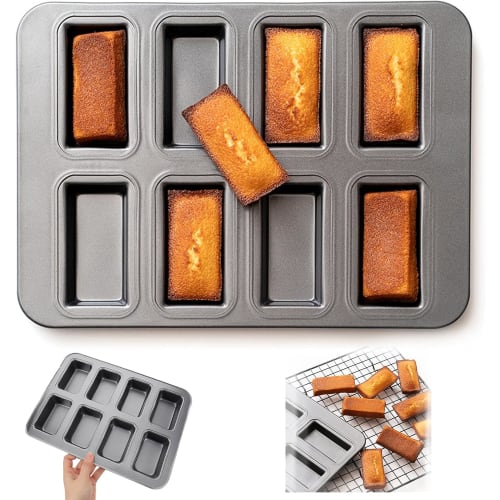 8-Cavity Financier Mold, Nonstick Baking Tray, Muffin Mold, Oven Mold, Mini Baking Sheet, Silicone-Coated Baking Sheet, Waterproof and Greaseproof, Ea