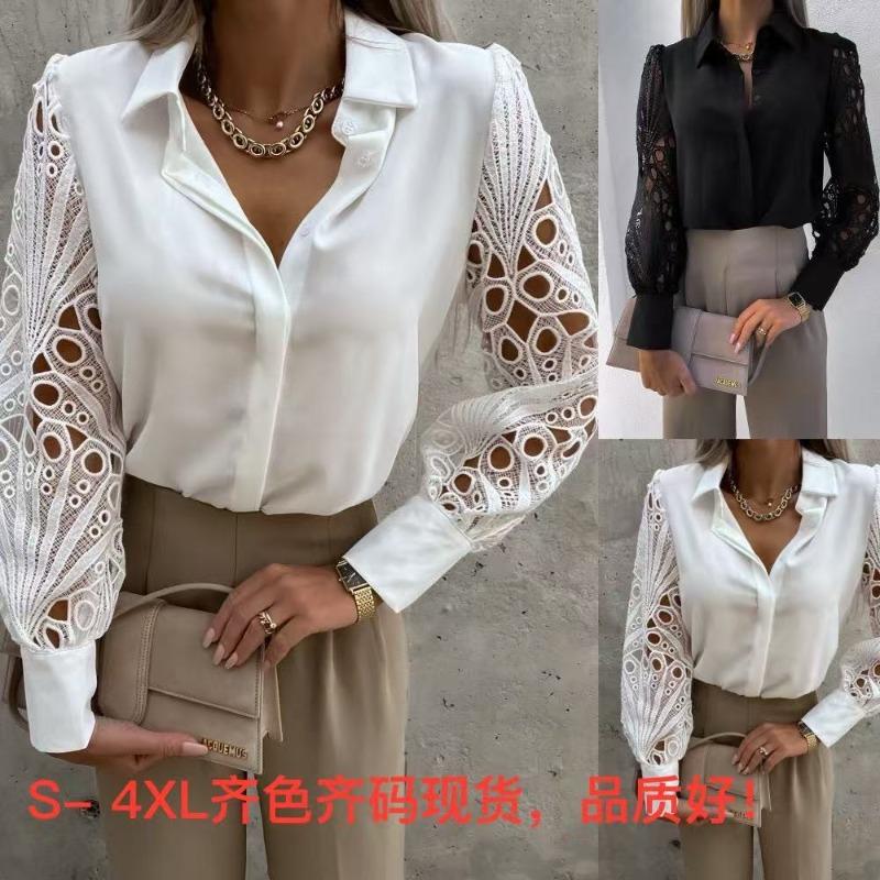 Spring and summer new hot-selling women's solid-color lace splicing shirt shirt women's