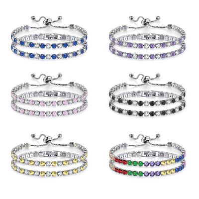 Popular Color Zircon Bracelet Women'S Intercolor Full Diamond Platinum Plated Tennis Chain Jewelry