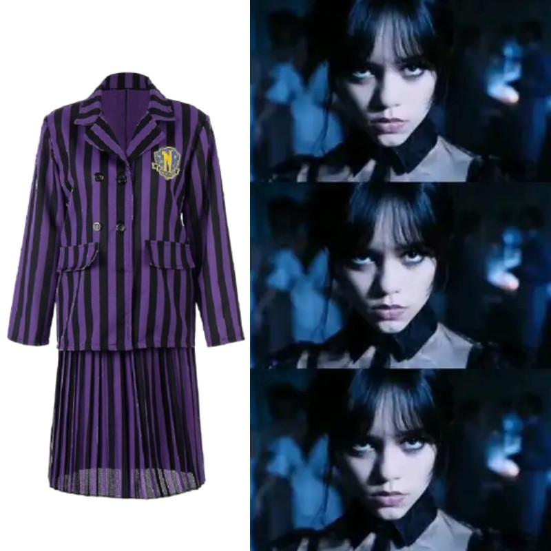Wednesday Addams Character Cosplay Dress With Polyester Material For Women And Girls
