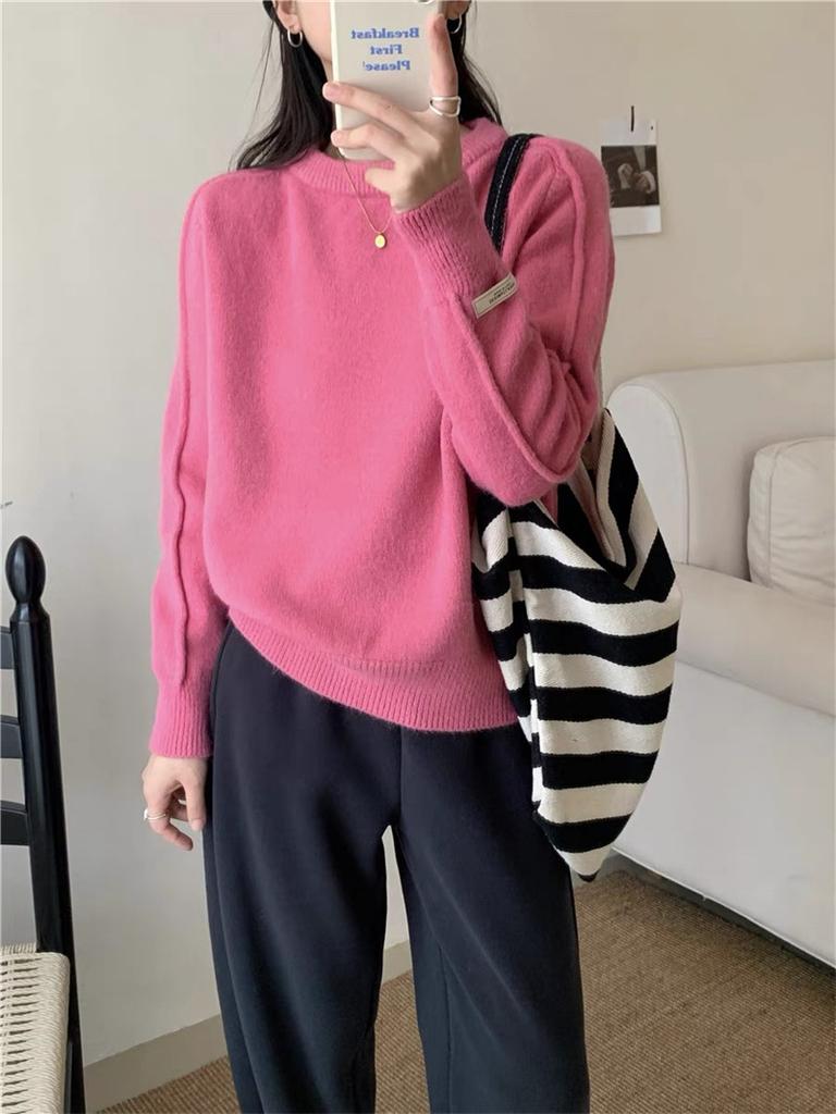 Design Pullover Knitted Sweater Top Autumn and Winter New Lazy Style Loose Versatile Soft Waxy Sweater Women