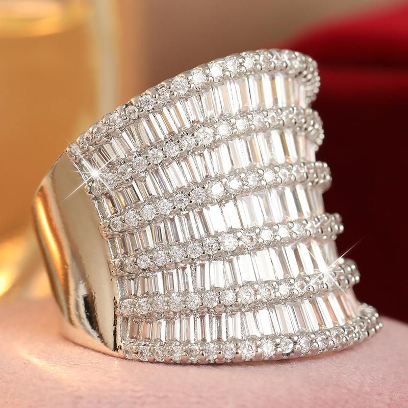 Luxury Inlaid White CZ Women's Ring Elegant CopperColor Geometry Daily Wear Party Jewelry Anniversary Gift