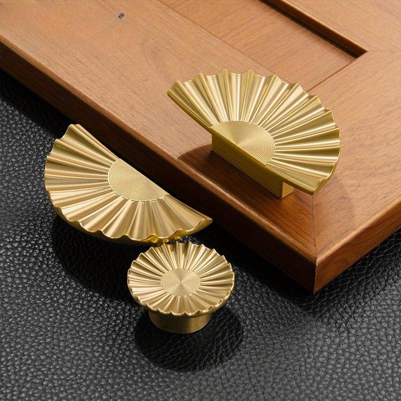 1Pc Light Luxury Handle French Semi-circular Fan-shaped Handle Gold Cabinet Drawer Door Handle Hardware Furniture Accessories