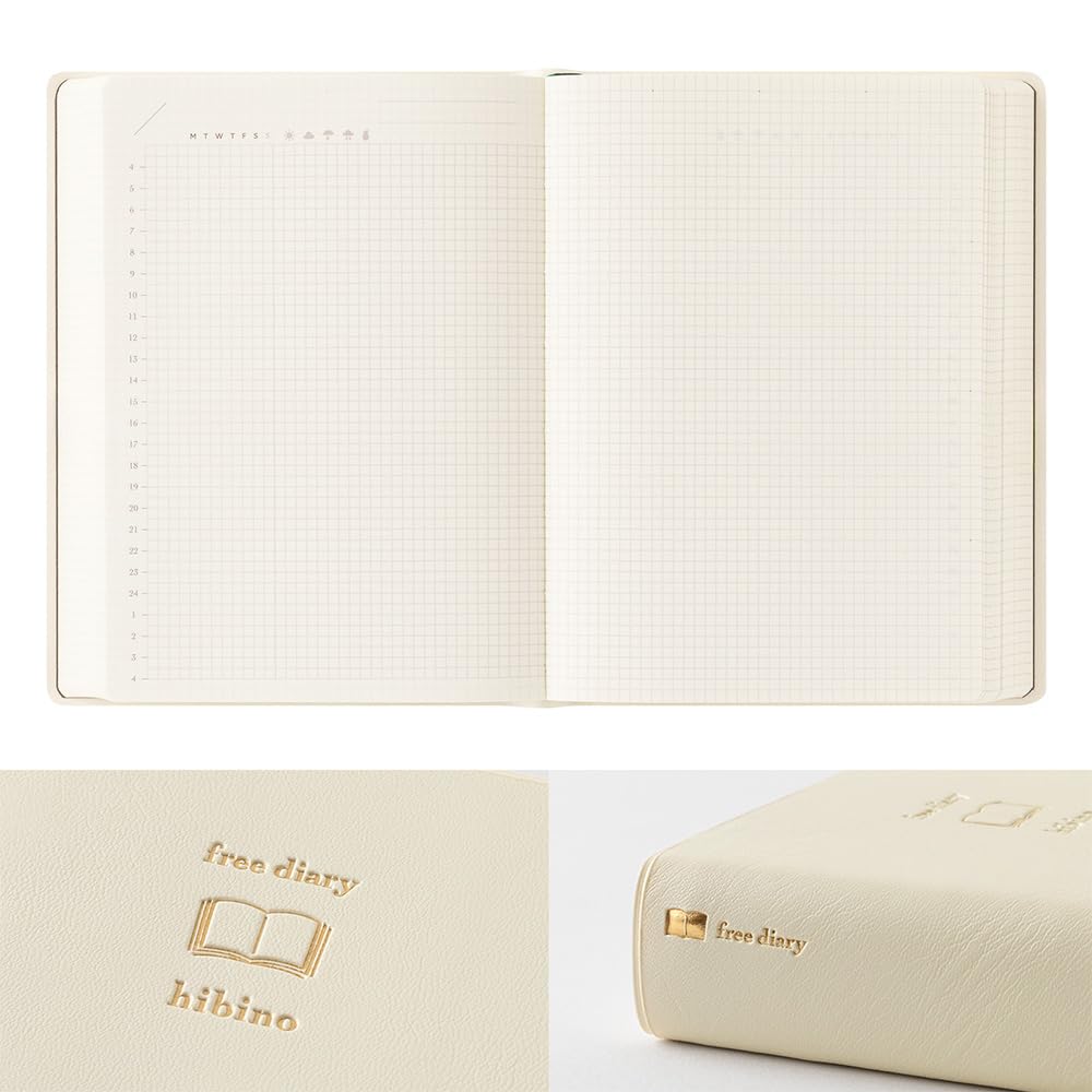 Midori Hibino A6 Free Tagebuch Elfenbein, 2 Seiten pro Tag Tagesplaner & Notizbuch, Japanische Schreibwaren 15395006