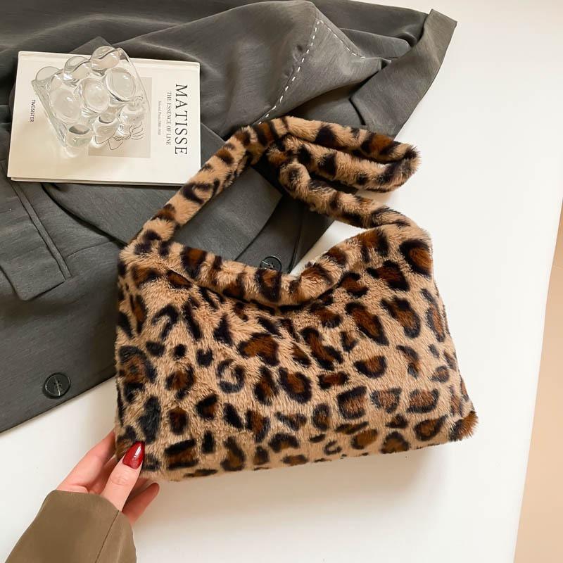 Herbst und Winter neue Mao Mao Tasche Retro Leopardenmuster Damentasche lässige Mode Schultertasche große Kapazität Umhängetasche Plüschtasche