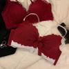 Women's Red Rabbit Year Lucky Sexy Wireless Bridal Bra Set - Gathered Bust