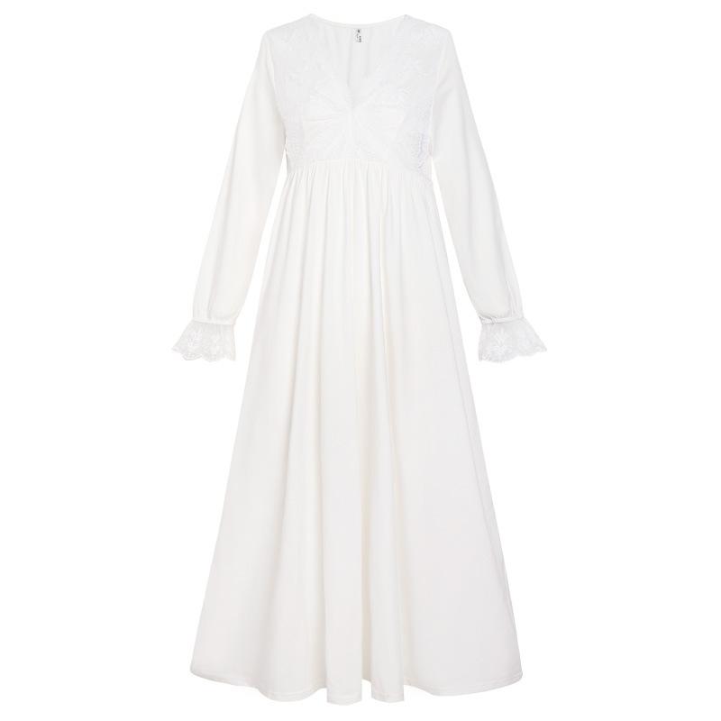 Long-sleeved Nightdress Women's Spring French Court Retro Style Long Dress Lace Princess Pajamas V-neck Can Be Worn Outside Loungewear Autumn
