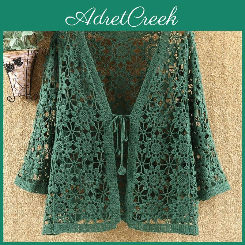 Cardigan Sexy Sunscreen Lace Hollow Sweater Women Wide Loose Air Conditioning Knitted Sweater Thin Section Female Spring Autumn