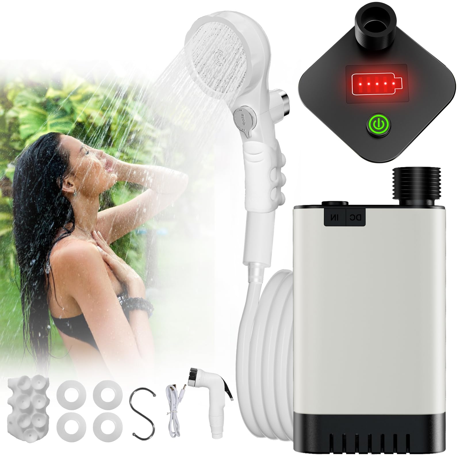 Portable Electric Shower, Outdoor Shower, Simple Shower, Bath Shower, Portable Shower with Stepless Water Flow Adjustment, 5200mAh Battery, USB Rechar