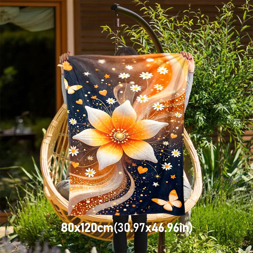 

1pc Flower Butterfly Outdoor Flannel Blanket Soft Warm All-Season Throw for Sofa Bed Car Camping Office, Cozy Gift Idea1243S 80x120cm(31x47inch)