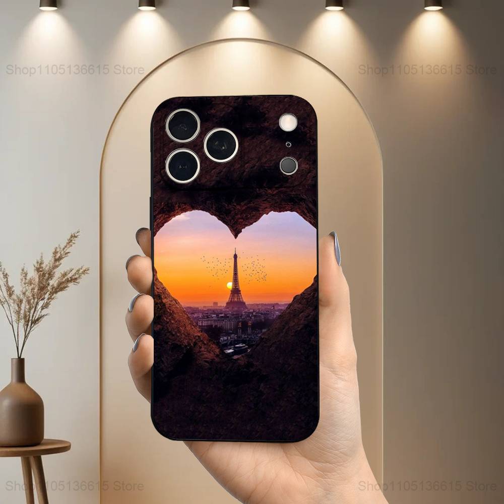 Eiffel Tower landscape For iPhone 13,17,11,12,16,14,15,Plus,Pro Max,XS,X,XR,SE,Mini,8,7,Soft Silicone Black Phone Case