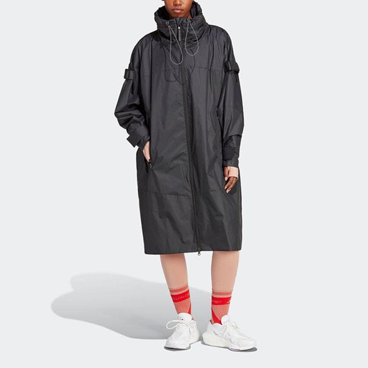 Adidas X Stella McCartney Collaboration Solid Color Hooded Mid-Length Long Sleeve Windbreaker Women Outerwear Black HS0038