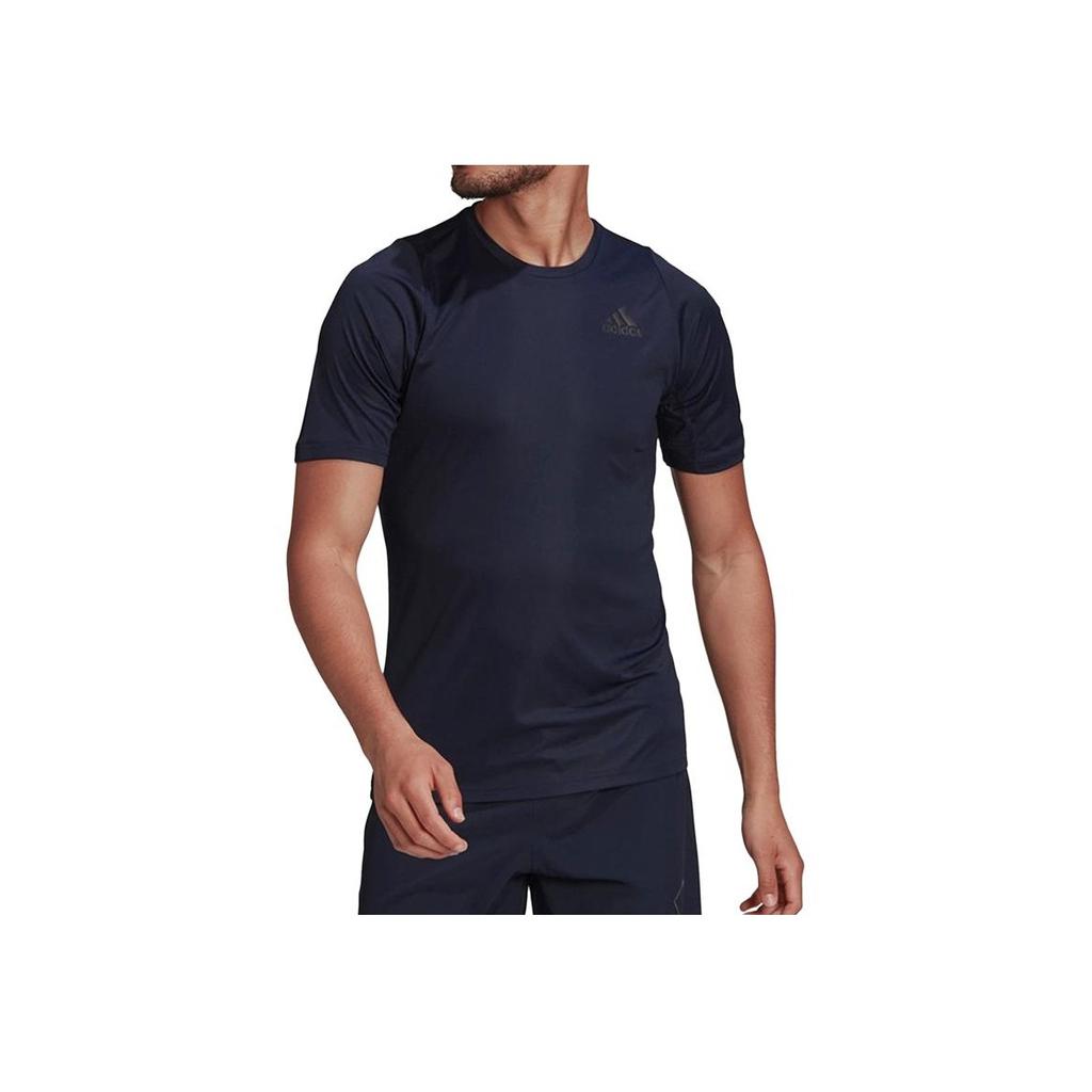 Adidas Solid Logo Short Sleeve T-Shirt Men Tops Navy-Blue HC0408