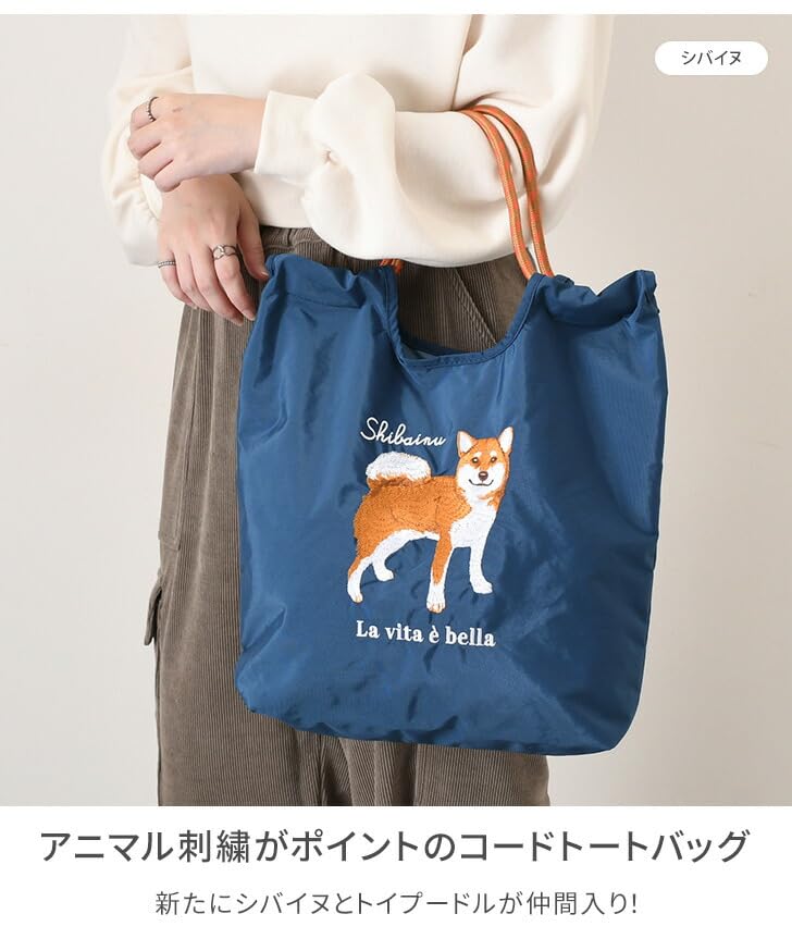 [JOKnet] SOBIA Animal Embroidered Cord Tote Bag for Women, Large, Lightweight, A4 Size, Toy Poodle Design, Size F