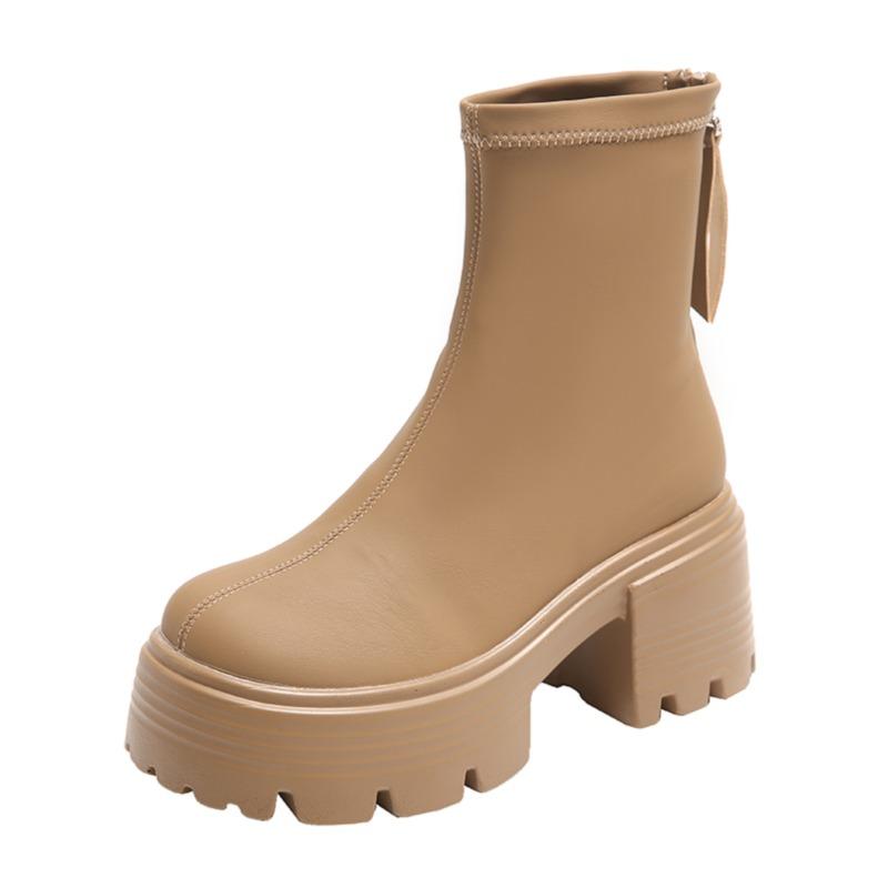 Fashion Punk Chunky Platform Motorcycle Boots Women Thick Bottom Non Slip Combat Booties Woman Black White PU Leather Ankle Botas Mujer