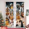 Set aus 2 Vintage-Flachdruck-Weihnachtsvorhängen Dorf Vielseitiger Stoff Ohne Strom Festliche Wanddekoration Verwendung als Innenvorhang Hergestellt aus Polyester
