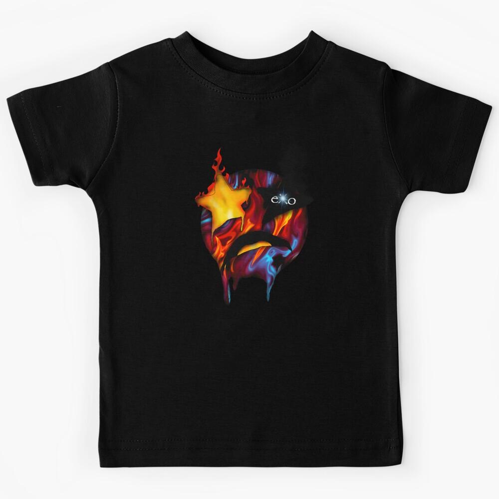 Fiery Emoji Face (Large)—Fire & Smoke Emoji Digital Art Kids T-Shirt 110