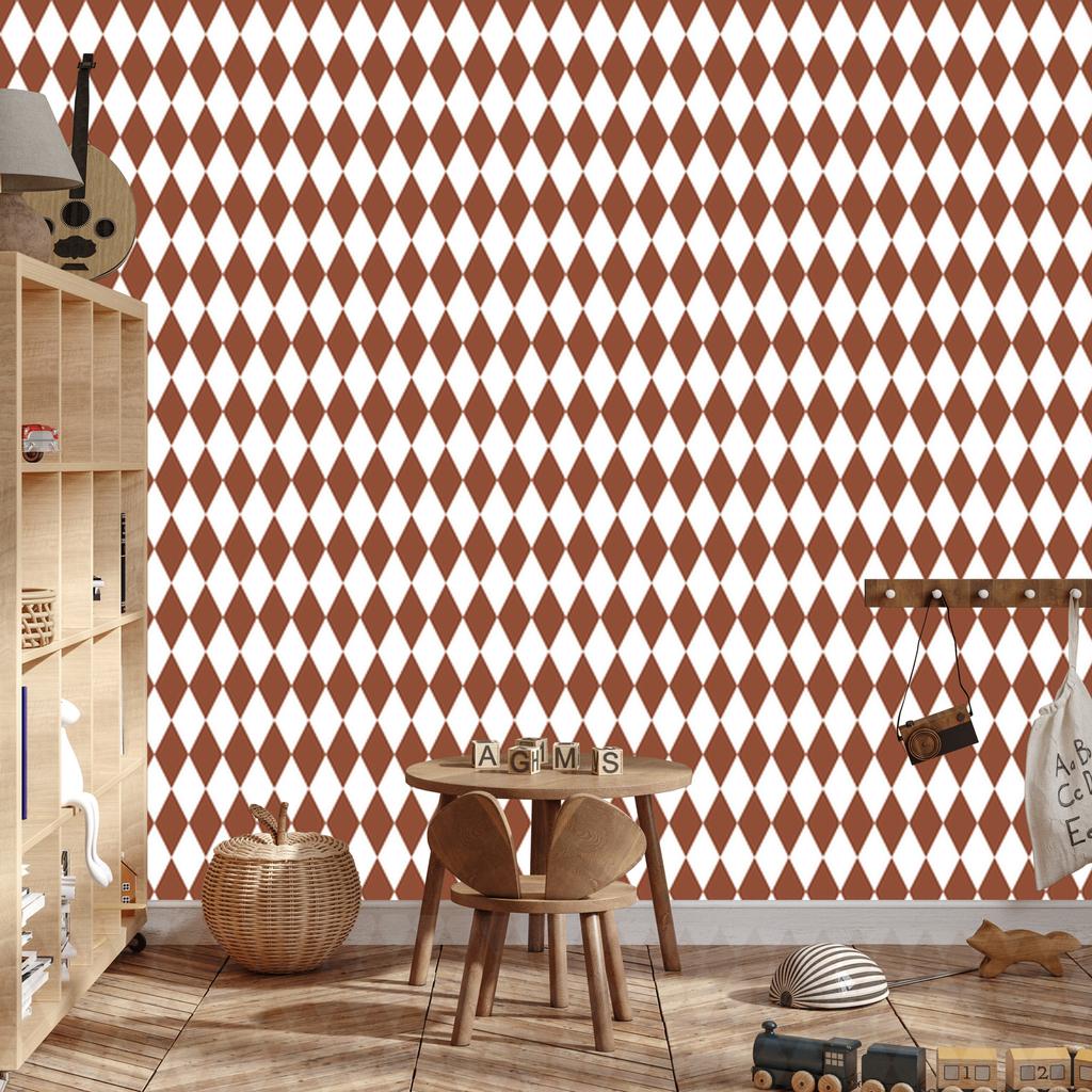 Harlequin Diamonds Wallpaper Orange, Light Gray and White 50x1000
