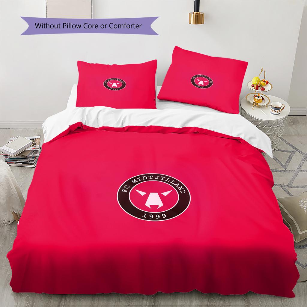 FC Midtjylland Pattern Bedding Quilt Set Home Decoration Gift (1 * Duvet Cover + 2 * Pillowcase Without Core)