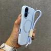 Apple 16 Magnetische Vloeibare Siliconen Telefoonhoes met Lanyard voor iPhone 15 Pro Max - Huidachtige Volledige Bedekking