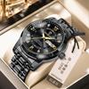 Binbang Men's Waterproof Quartz Watch with Luminous Dial, Rhinestone Accents, Dual Calendar, and Steel Strap.