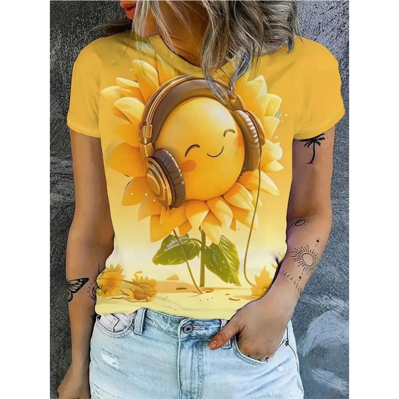 Fashion Women's Crew Neck Short Sleeve 3D Casual Color Printing Casual Short Sleeve Crew Neck T-Shirt