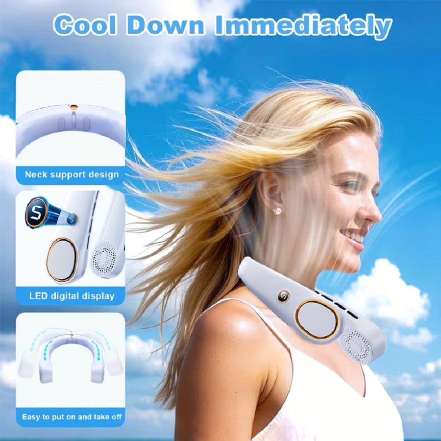Portable Neck Fan, Hands Free Bladeless Fan, 5 Speeds, 3000 mAh Battery Operated Wearable Personal Fan, Twistable, Rechargeable