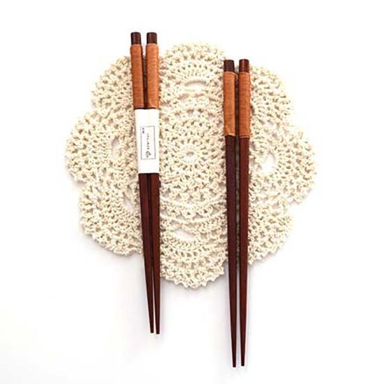1 Pair Handmade String Natural Solid Wood Chopsticks Wrapped Handle Tableware