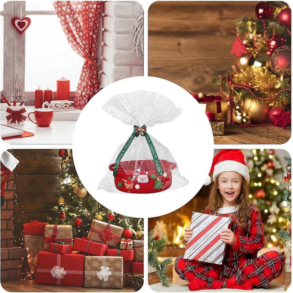 Christmas Basket for Present | Decorative Red Hamper Box Gift for Families College Women | Treats for Holiday Celebration