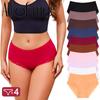 4Pcs/Set Ladies Mid Rise Underwear Cotton Ribbed Panties Floral Lace Edge Underpants Breathable Soft Women Briefs Multi‑color