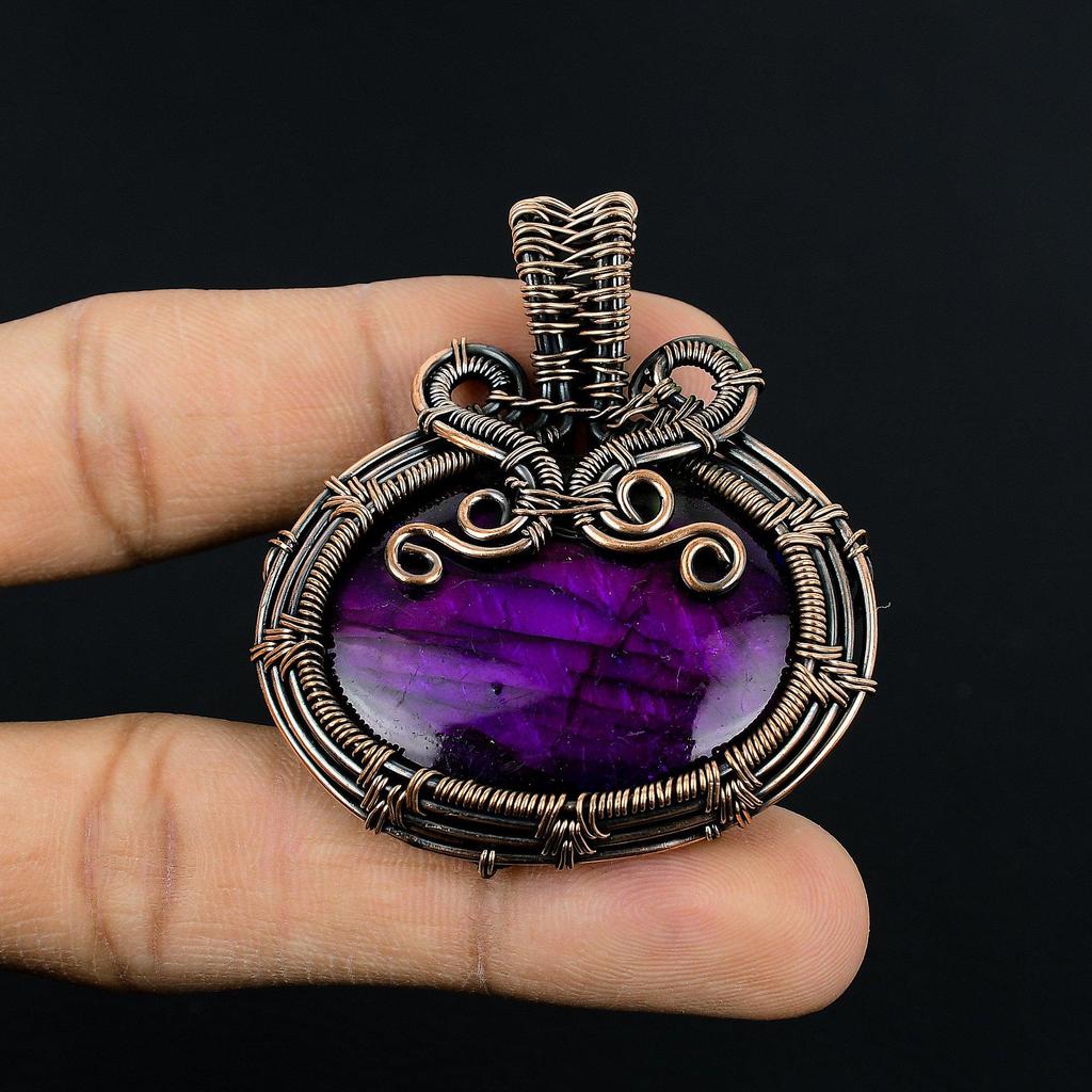 Purple Flash Labradorite Jewelry, 999 Copper Wire Wrapped Pendant Handmade Gemstone Jewelry, Gifts For Wife Brand New Pendant