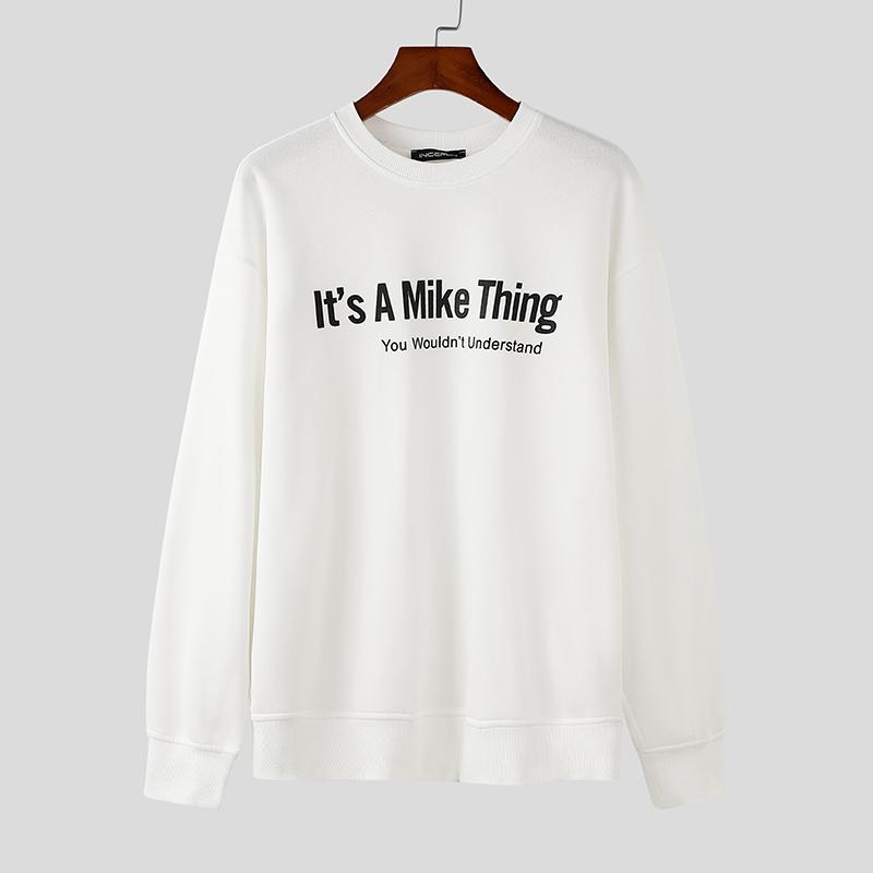 INCERUN Høst menn med rund hals Brevtrykk Uformelle langermede gensere gensere