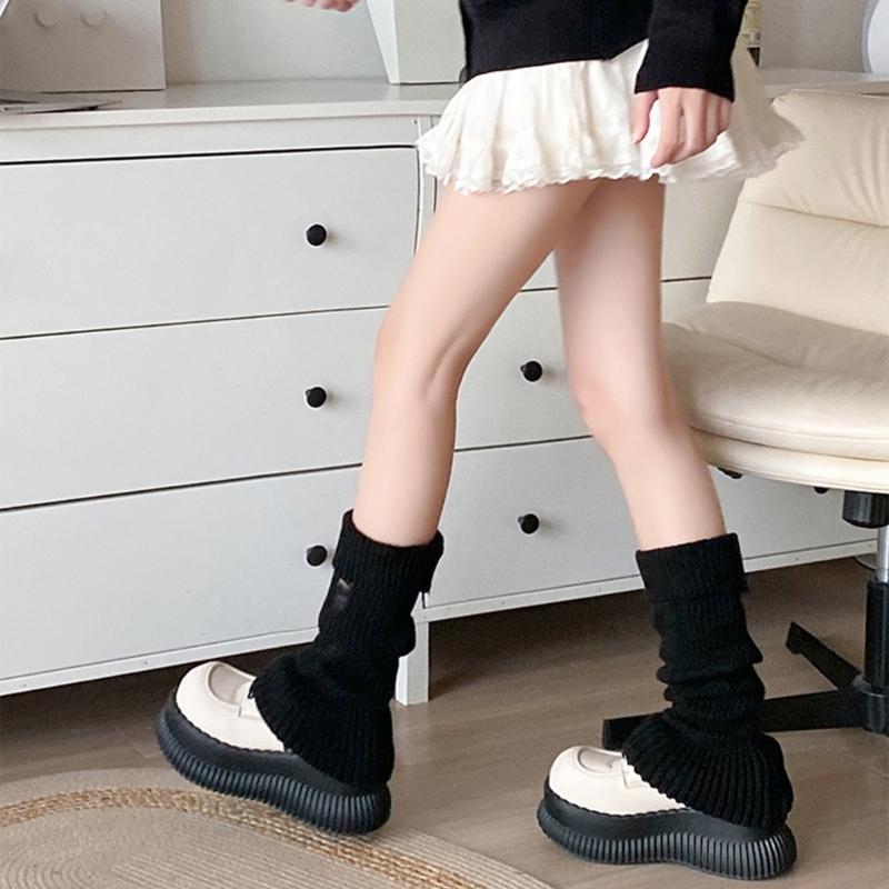 Polainas de Punto Acanalado Harajuku Huecas Desgastadas Agujeros Rasgados Cubre Piernas de Pierna Ancha Calcetines Largos Elásticos Acampanados para Mujer