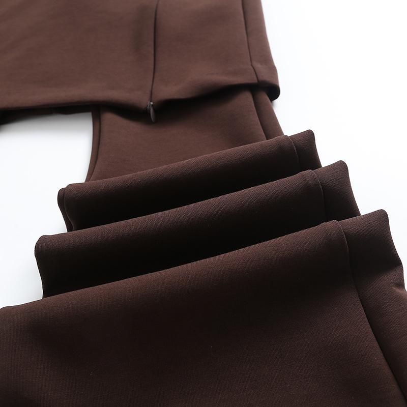 Spicy Girl Autumn 2023 Merlot Knit Slit Culottes: Women's Slimming Fake Two-Piece Elastic Micro Flare Pants