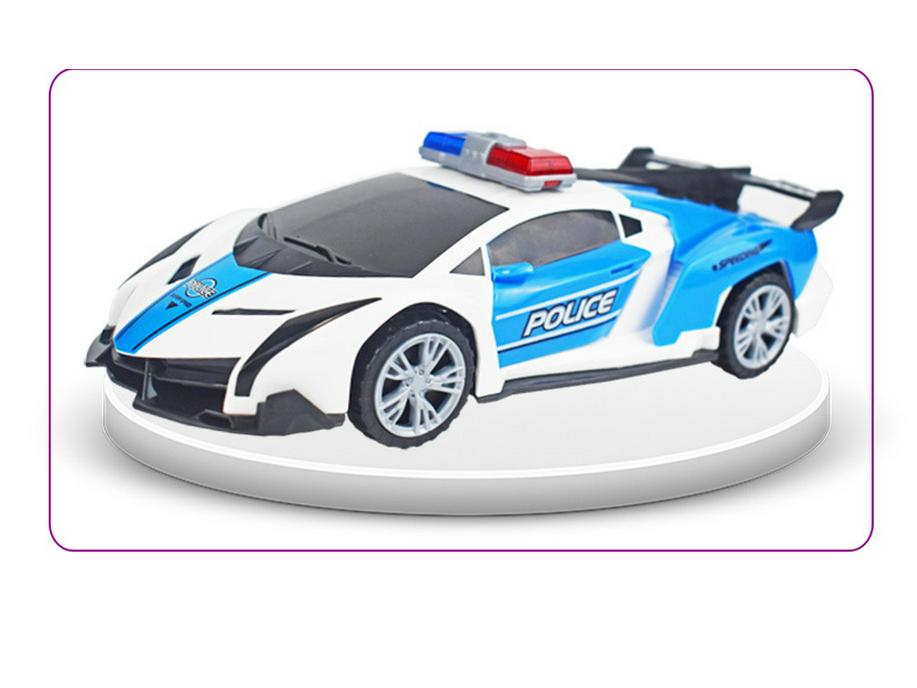 Electric Rotating Police Car Toy with Sound, Light, and Deforming Stunt Features
