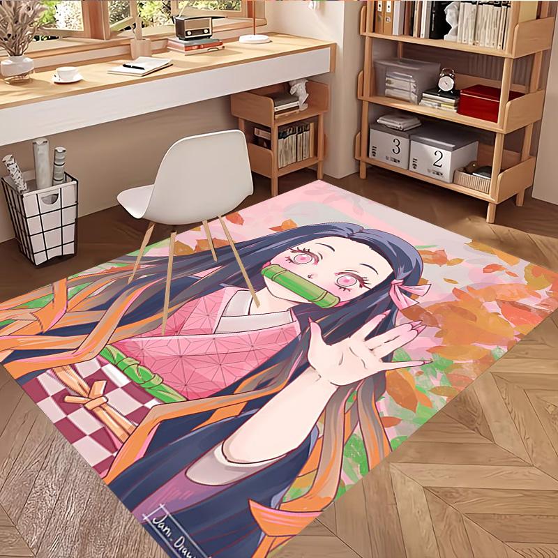 Demon Slayer Print Rug, Washable Floor Carpet, For Entryway Dorm Laundry Room Office Study, Home Decor Birthday Christmas Gift