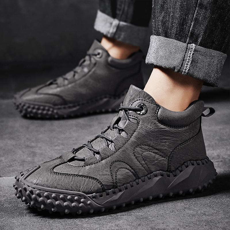 38-46 Fall/ Winter Mens Handmade  Leather  Soft Sock Ankle Boots Autumn Winter Men Boots Men's Ankle Boots Handmade Plush Shoes Casual Shoes